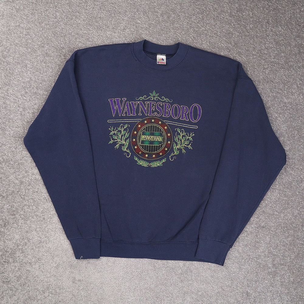 VTG 90s Waynesboro Pennsylvania USA 2XL Blue Long Sleeve Pullover Sweatshirt